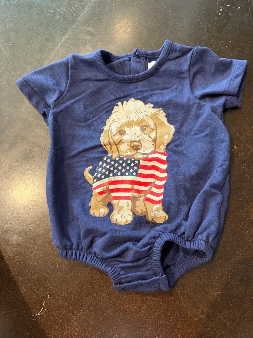 Navy Puppy Flag Bubble Romper
